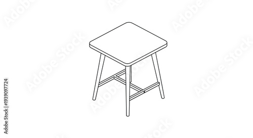 Clean line art illustration of a simple four-legged wooden stool from an isometric perspective on a white background.