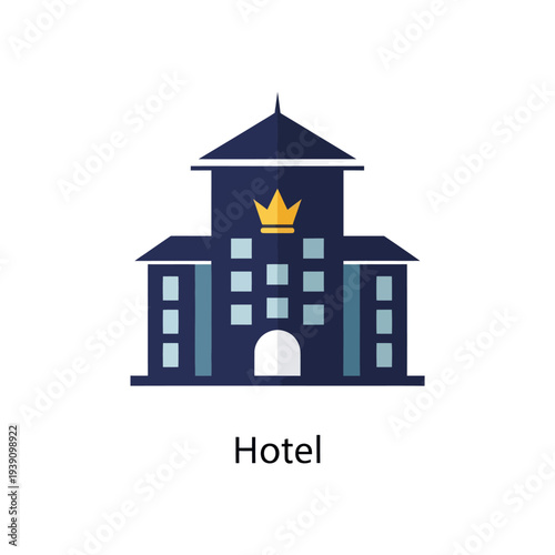 Flat design hotel icon with crown on white background