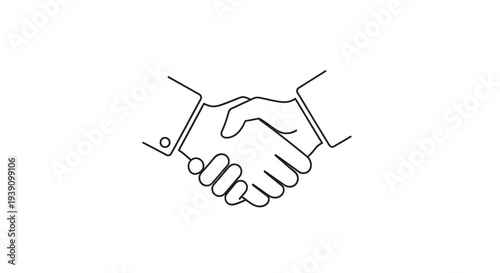 Handshake with molecular structure in modern minimalist line art style