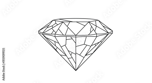 Detailed black and white line drawing of a faceted diamond gemstone shown from a side perspective for jewelry design projects.