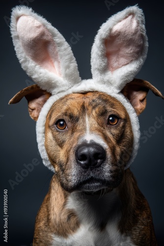 Wallpaper Mural Pitbull wearing white rabbit ears in picture frame with empty background Torontodigital.ca