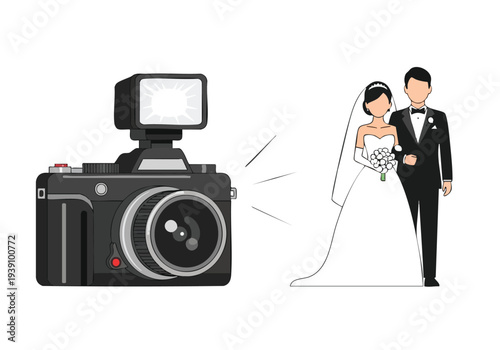 Capturing Memories A Wedding Photographer Documents a Joyful Couple's Special Day with a Camera Flash