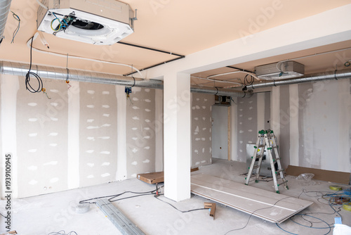 Cuadro en lienzo Interior room renovation installing hvac and drywall construction