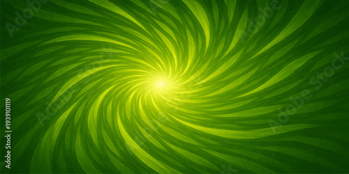 Bright abstract fractal background featuring a swirl of green and blue light with a futuristic wave pattern and spiral motion design