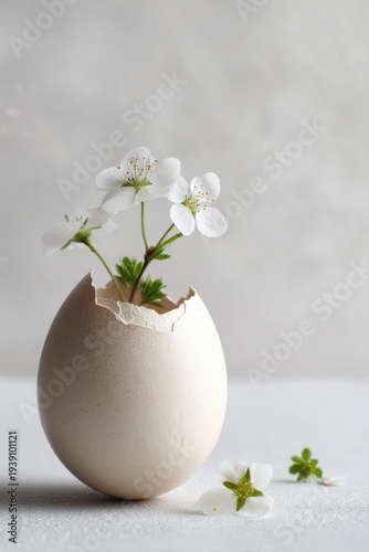 Wallpaper Mural Eco egg with ribbon and green sprig on clean background Torontodigital.ca