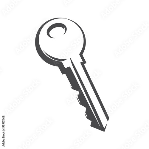 Simple 8-Bit Pixel Key Icon, Monochrome Silhouette Graphic for Computer Software and File Access