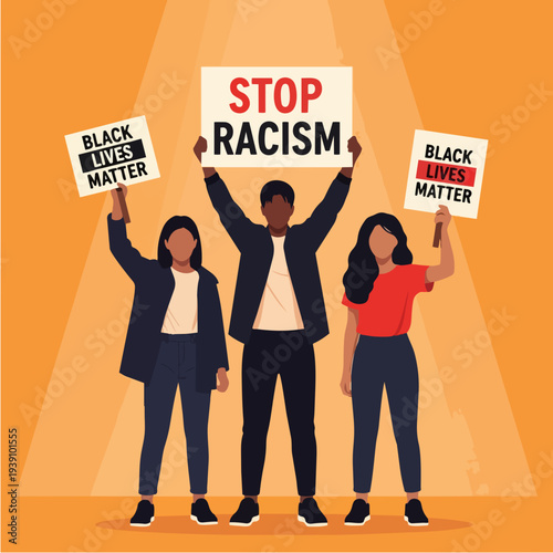 People holding signs protesting against racism and for black lives matter.