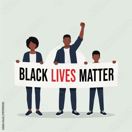 Diverse group of people holding Black Lives Matter banner.