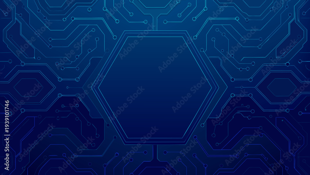 Obraz premium Abstract blue circuit board pattern with interconnected hexagonal shapes
