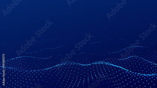 Abstract blue background with a dotted wave like landscape