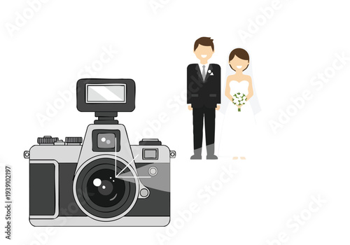 Vintage camera capturing a happy couple, symbolizing wedding photography and cherished memories