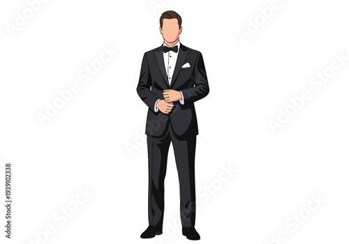 A distinguished gentleman in a classic black tuxedo, ready for a formal evening event or celebration