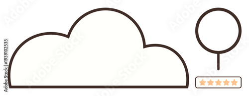 Cloud computing, data storage, customer reviews, feedback ratings, location services, star rating. Outline of a cloud, marker and star rating. Cloud computing and customer reviews concepts