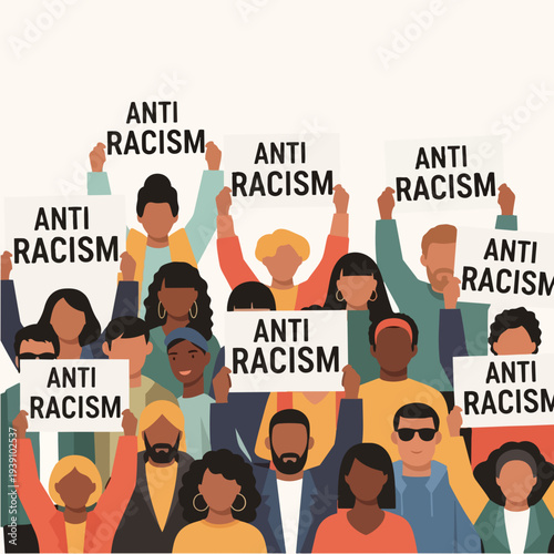 Diverse group of people holding anti racism signs.