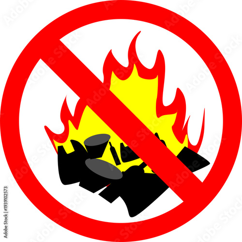 Vector sign prohibiting burning of rubbish
