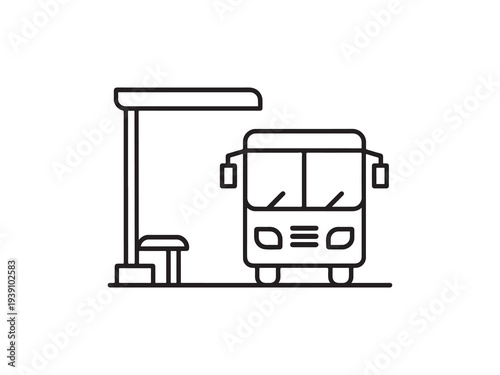 Black White Bus Stop Illustration
