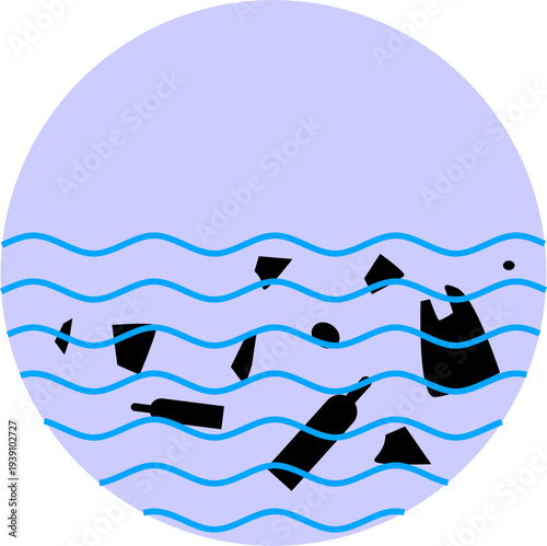 Illustration of an icon of water contaminated with garbage or waste