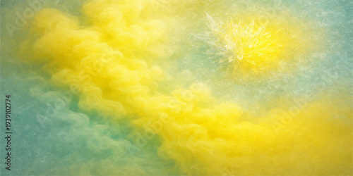 Beautiful abstract watercolor background of a bright blue and yellow sunny sky with white clouds and soft sunlight creating a clear summer atmosphere