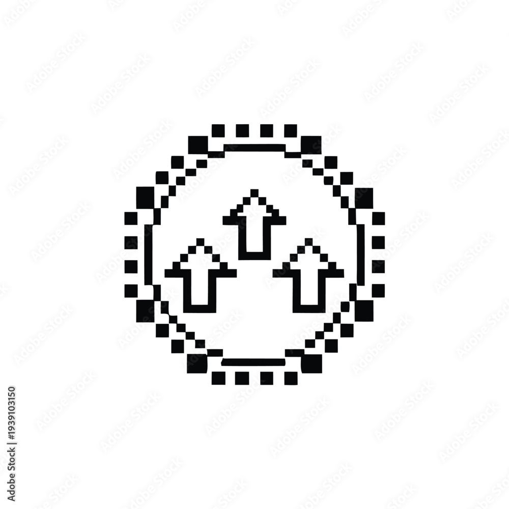 Fototapeta premium Solid Black and White Pixel Level Up Icon for Retro Gamer Achievement and Interface Design