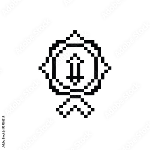 Achievement Icon for Gaming UI Featuring a Retro Pixel Art Level Up Badge in Silhouette