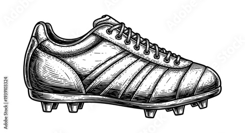 Soccer shoes, boots vintage engraved vector stoock illlustration