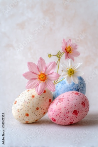 Wallpaper Mural Decorated eggs with flower stem and empty center background Torontodigital.ca
