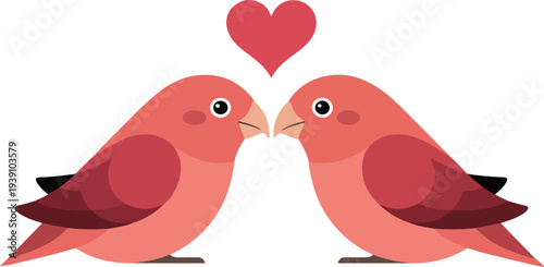 Cute love birds couple with heart romantic valentine cartoon illustration