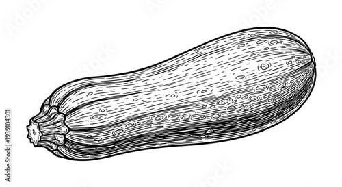 Vintage engraving zucchini vegetable detailed garden squash botanical illustration hand drawn organic food ingredient woodcut style