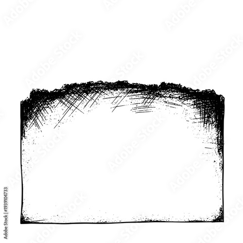 Smeared artistic paper with rough edge isolated on white background, featuring textured black strokes and empty space for creative design