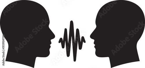 Communication and Dialogue Silhouette Icon with Sound Wave