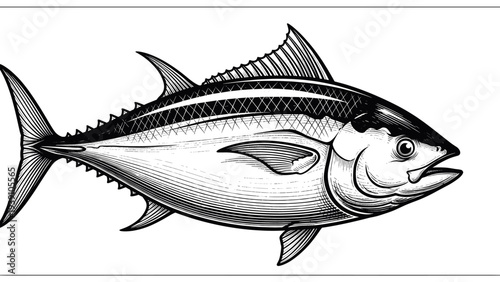 Vintage engraving tuna fish detailed marine seafood illustration hand drawn ocean wildlife animal in classic woodcut style