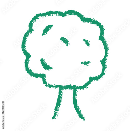 green tree, hand drawn crayon doodle, rough wax texture nature element for eco environment, forest, or park garden concept