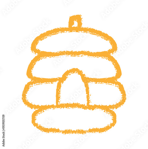 Beehive honeycomb, hand drawn crayon doodle with rough wax texture, honey production and nature insect concept
