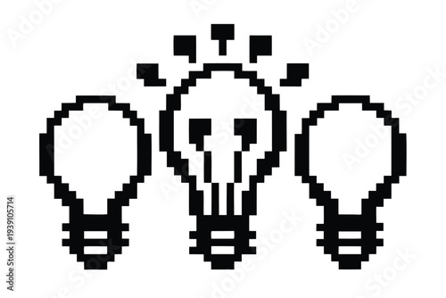 Vintage pixel art light bulb illustration for retro gaming and classic designs