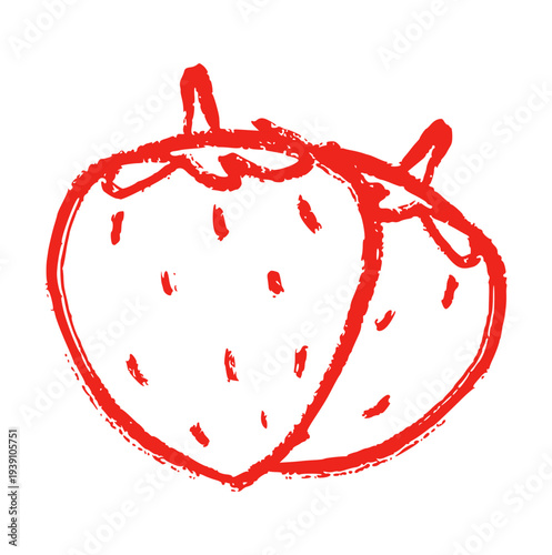 sweet strawberries, hand drawn crayon wax crayons, rough texture doodle berry fruit element for food or summer concept
