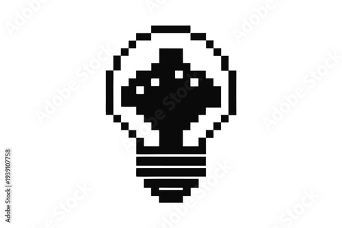 Black and White Pixelated Lightbulb Graphic, Retro Game Style Asset for Social Media Posts