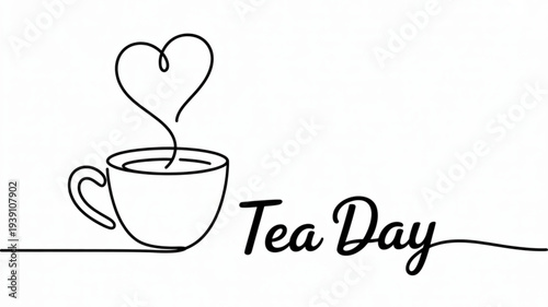 Heartfelt tea cup with steam shaped as a heart on tea day