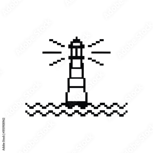 Minimalist Ocean Lighthouse Icon Silhouette in Pixelated Vector Style
