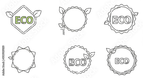 A set of eco friendly vector icons with leaves and labels