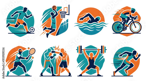 Active Sports Characters Vector Bundle Fitness and Recreation Icons