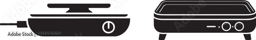 Electric griddle and tabletop cooker icon set flat silhouette