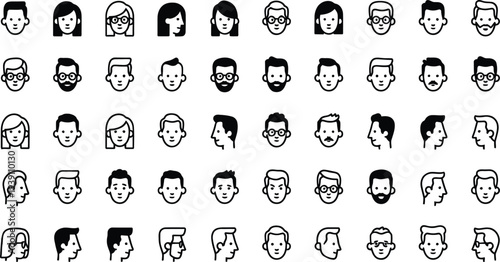 Set of 40 people faces icons vector