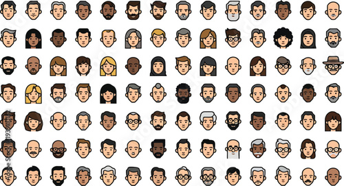 Set of 96 diverse faces icons vector