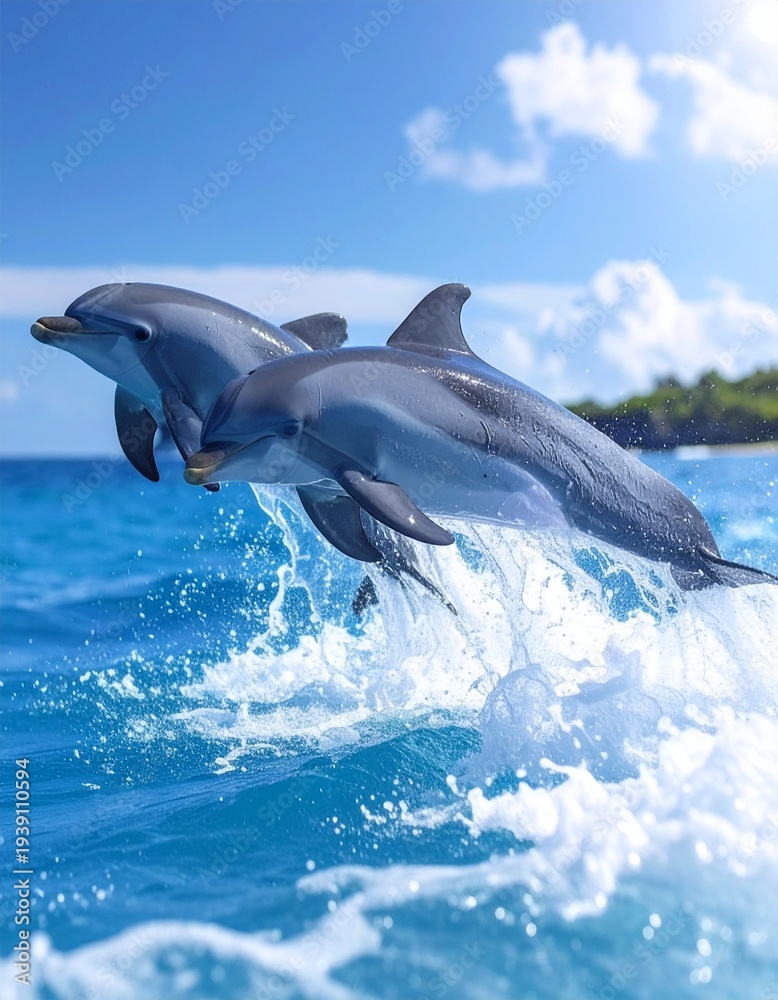Fototapeta premium Playful Dolphins in Blue Ocean