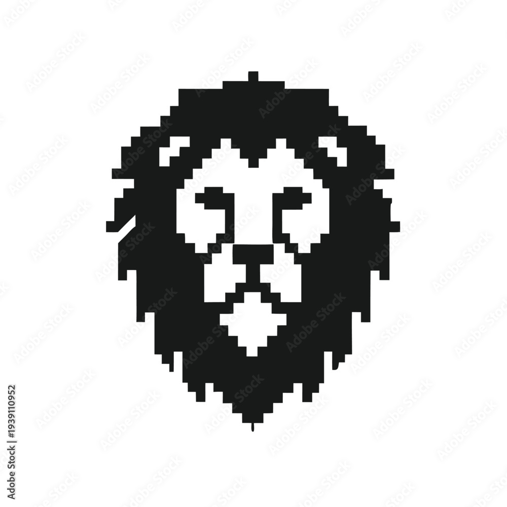 Fototapeta premium Simple Monochrome Lion Head Pixel Art Vector for Creative Logo Design and Prints