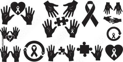 Awareness Ribbon and Hands Symbolizing Support and Unity Together