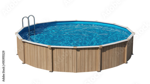 Octagonal above ground swimming pool with wooden surround