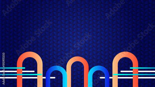 Abstract Blue Geometric Background With Colorful Curved Lines And Modern Technology Motif