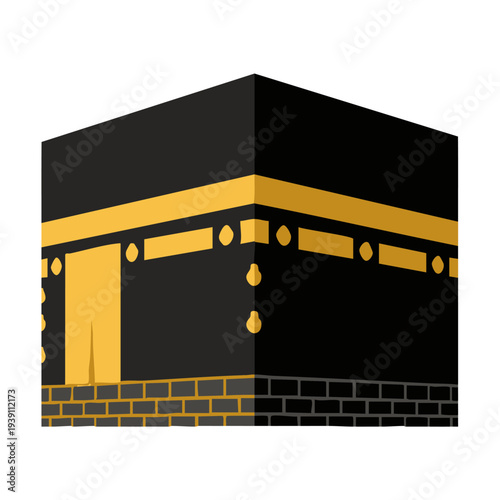 Minimalist flat vector of Kaaba in Mecca, white background, no shadows, simple Islamic icon. Perfect for apps, websites, and stock images.