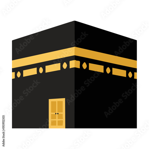Minimalist flat vector of Kaaba in Mecca, white background, no shadows, simple Islamic icon. Perfect for apps, websites, and stock images.